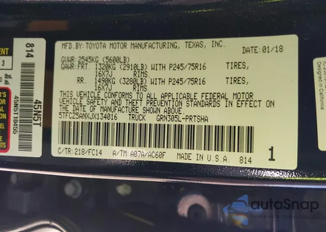 2018 Toyota Tacoma Sr5 V6 из США, поврежденный, VIN 5TFCZ5ANXJX134016